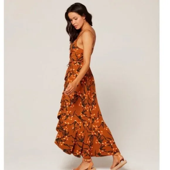 L*SPACE Wendy Floral Wrap Maxi Cover up DRESS Size XS Love Song Orange NEW $158 - Picture 4 of 12